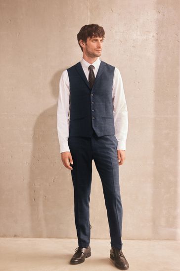 Buy Navy Blue Check Suit Waistcoat from Next Austria