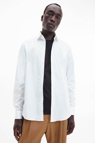 Calvin Klein White Slim Fit Poplin Stretch Shirt