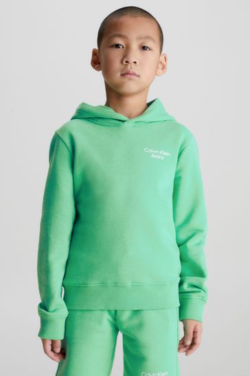 Calvin Klein Jeans Boys Green Stack Logo Hoodie