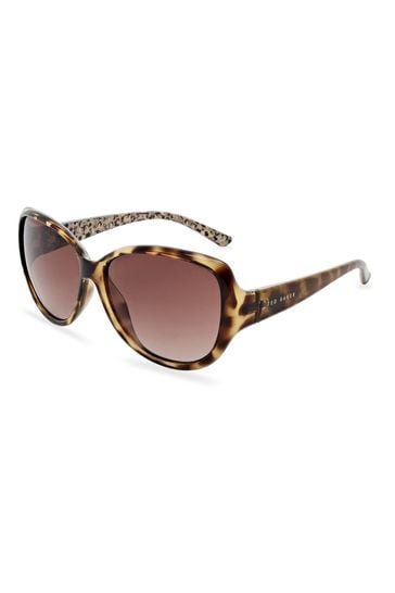 Ted Baker Brown Womens Oversized Fashion Sunglasses with Exclusive Floral Print on Temples