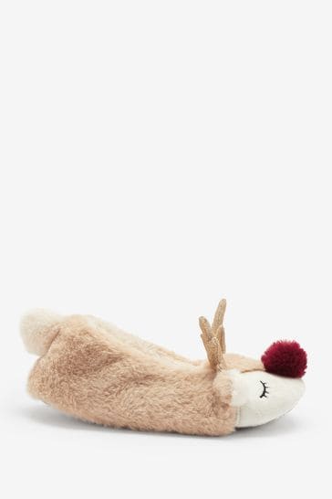 Brown Reindeer Christmas Ballet Slippers