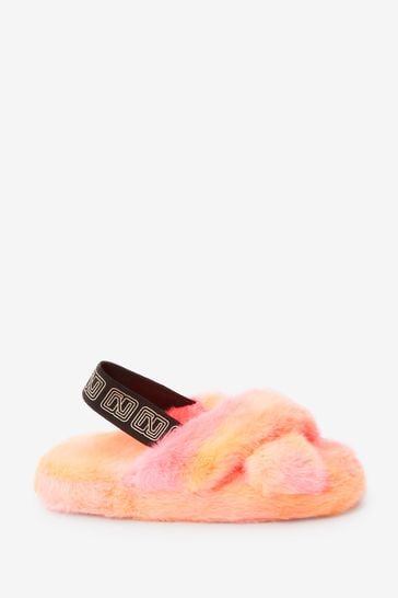 Pink/Orange Tie Dye Faux Fur Slider Slippers