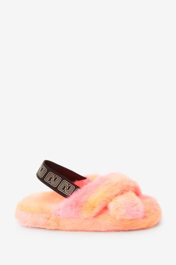 cross faux fur slider slippers