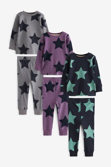 Purple/Navy Blue Star Snuggle Pyjamas 3 Pack (9mths-12yrs)