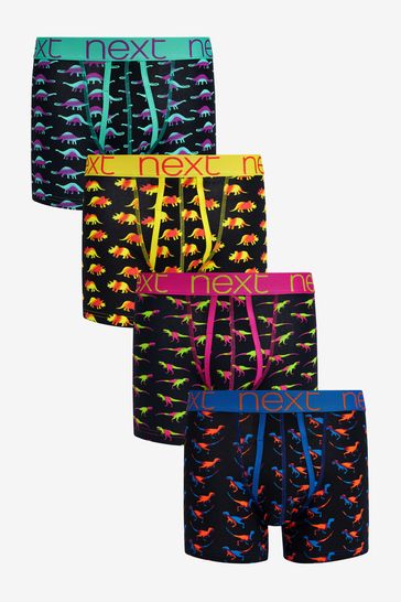 Black Bright Dinosaur Print 4 pack A-Front Boxers