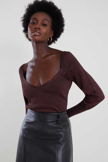 Monsoon Burgundy Red Metallic Sweetheart Jumper With Lenzing™ Ecovero™