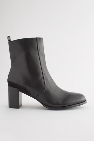 Heeled black deals leather booties