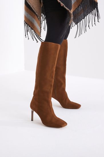 Tan leather knee length boots sale
