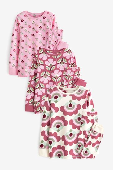 Pink/Cream Retro Print Pyjamas 3 Packs (9mths-12yrs)