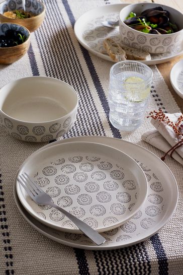 12 Piece Natural Speckle Geo Dinner Set