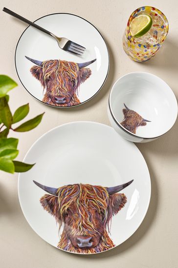 12 Piece Multi Colour Cow Dinner Set