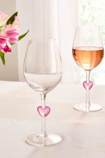 Set of 2 Clear Heart Stem Wine Glasses