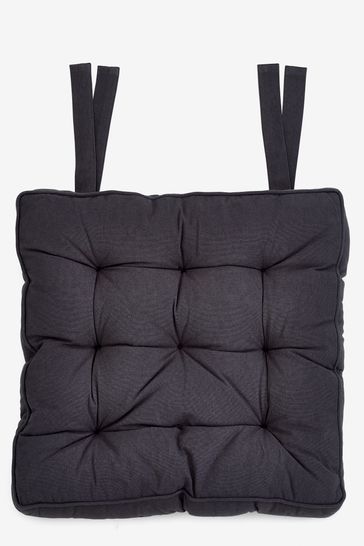 Charcoal Grey Linen Look Padded 100 Cotton Seat Pad