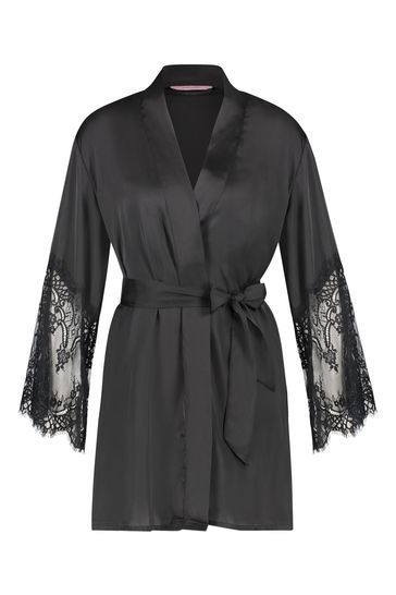 Black satin hotsell kimono robe