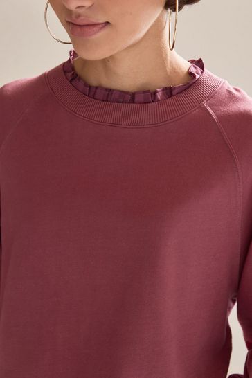 Rose Pink Checked Print Long Sleeve Layered Sweatshirt with Woven Shirt