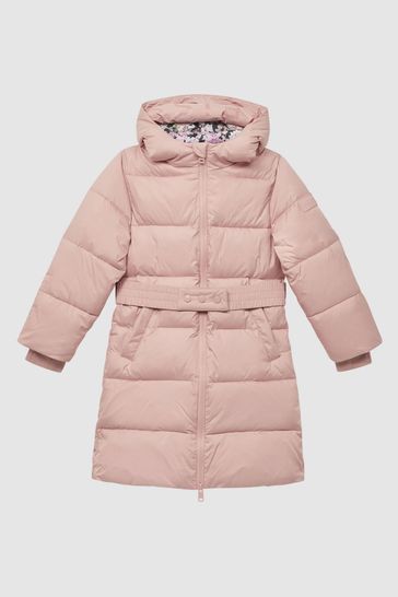 Buy Reiss Pink Tia Senior Water Resistant Quilted Hooded Coat from