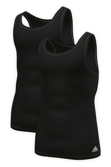 adidas Black Active Flex Cotton 2 Pack Black Vests