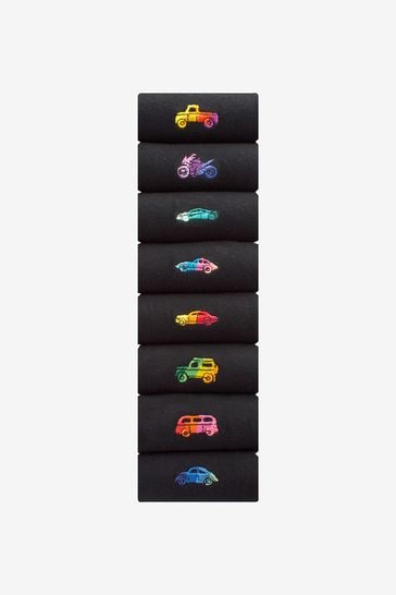 Black Ombre Cars Embroidered Socks
