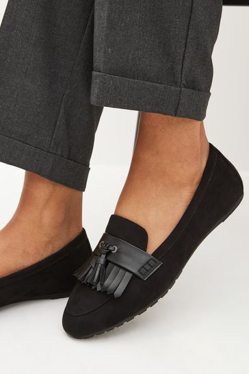 Black suede shop tassel loafers