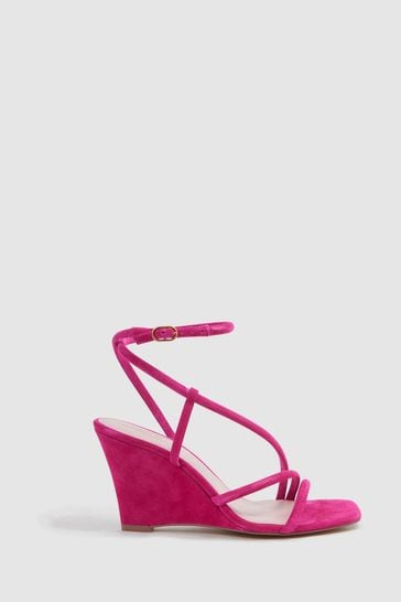 Reiss Pink Cassie Suede Strappy Wedge Heels