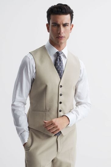 Reiss Stone Fine Classic Slim Fit Six Button Wool Waistcoat