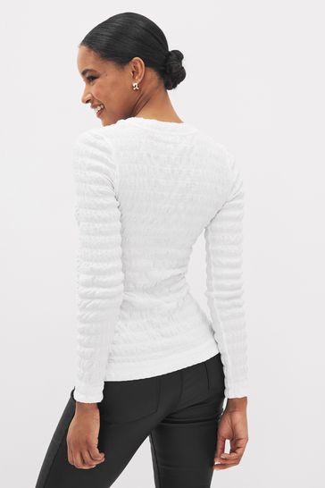 White ruched clearance long sleeve top