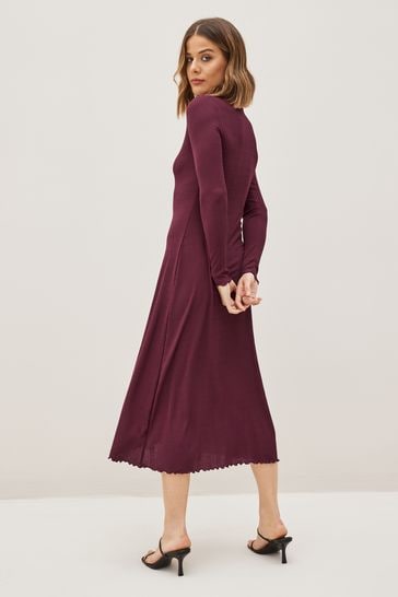 Buy Berry Red Long Sleeve Ribbed Shirt Midi Dress from Next Slovakia