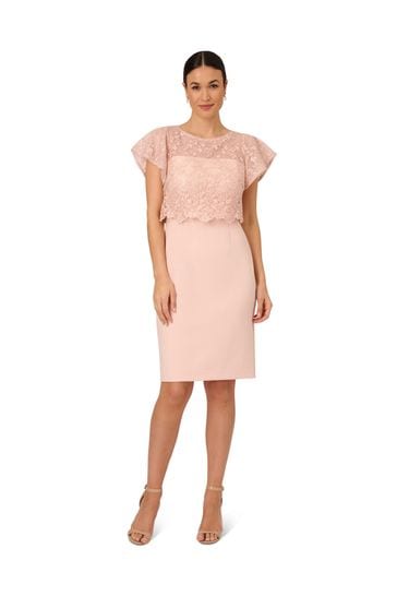 Adrianna Papell Natural Sequin Guipure Crepe Dress