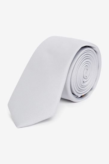 Silver Slim Twill Tie