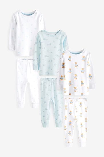 White/Blue Elephant Bear Snuggle Pyjamas 3 Pack (9mths-12yrs)