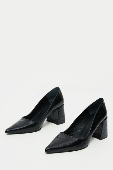 Black croc shop court shoes