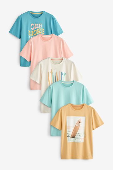 Graphic Blue/Pink/Ecru/Mint Green/Yellow 5 Pack Regular Fit Stag T-Shirts