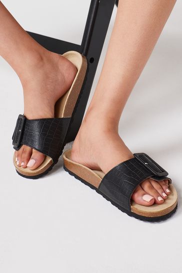 Buy Black Forever Comfort Leather Single Strap Footbed Sandals