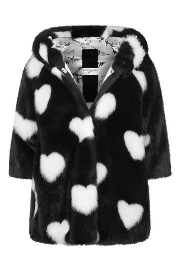 Girls Faux Fur Heart Coat in Black
