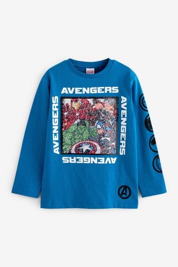 Blue Marvel Avengers Long Sleeve Flippy Sequin License T-Shirt (3-16yrs)
