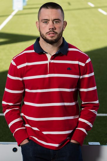 Raging Bull Red Long Sleeve Stripe Rugby Shirt