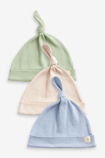 Blue/Green Rib Baby Tie Top Hats 3 Pack (0-18mths)
