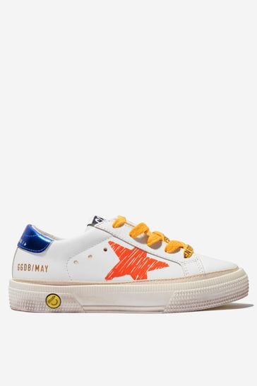 Kids Leather Star Print May Trainers in White