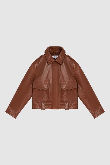 Reiss tan leather jacket discount
