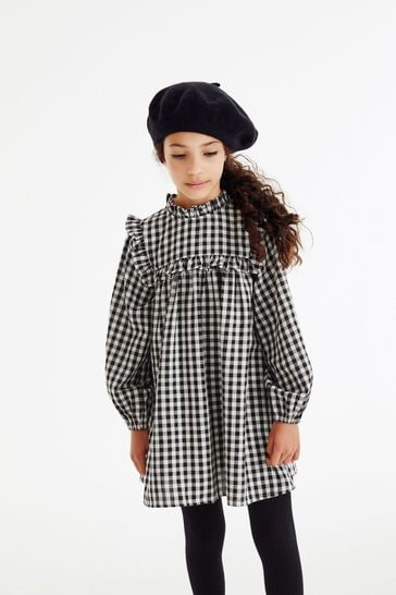 Girls black and white check dress shop