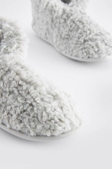 Grey fluffy boot slippers sales