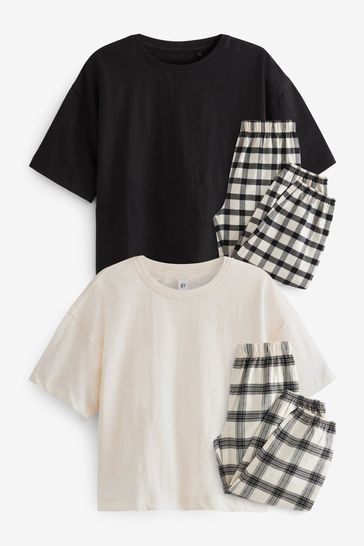 Black/White Woven Check Pyjamas 2 Pack (3-16yrs)