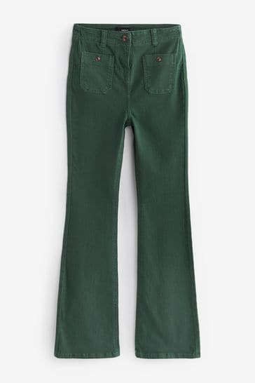 Green Flare Patch Pocket Trousers