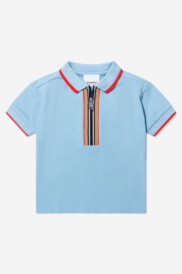 Baby Boys Cotton Branded Polo Shirt in Blue