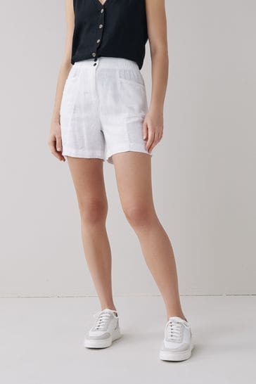 White Linen Blend Shorts