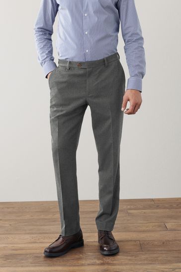 Grey Tailored Trimmed Donegal Fabric Suit Trousers