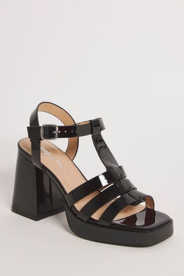 Black patent leather sandals block heel discount