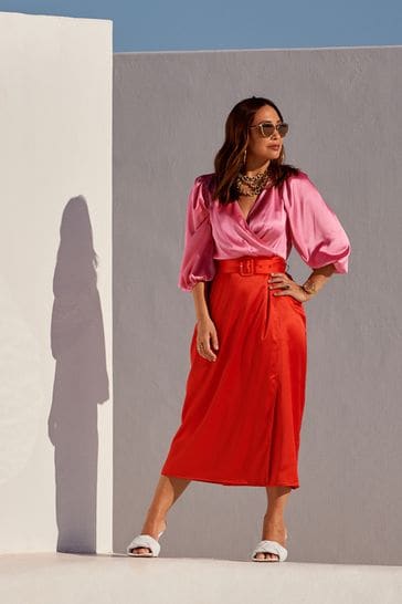 Myleene Klass Colourblock Satin Wrap Midi Dress