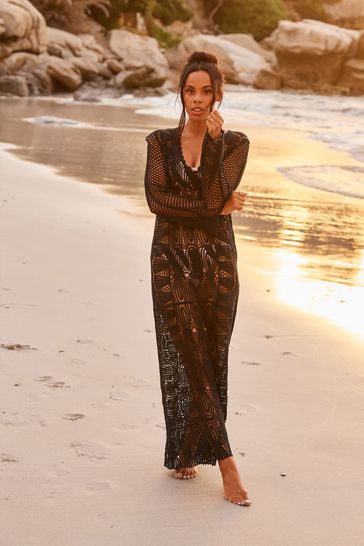 Black crochet dress deals