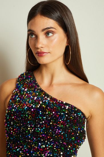 Buy Rainbow Sequin One Shoulder Midi Dress from Next Luxembourg